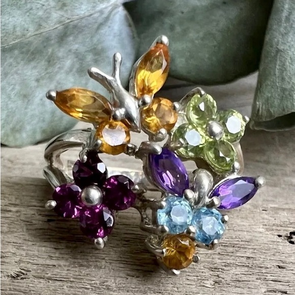 Nicole Miller Sterling Butterflies & Flowers Ring
